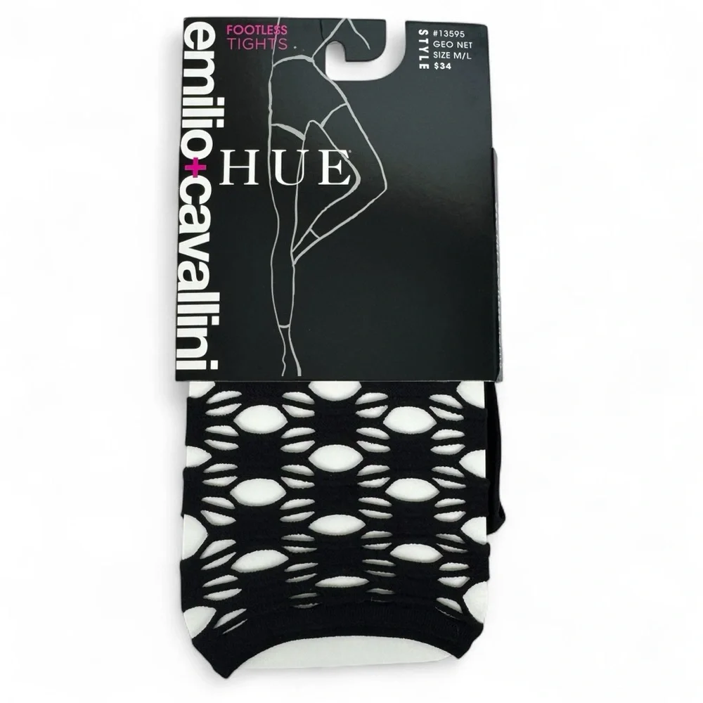 Emilio Cavallini Tights‎ Black Geo Net Womens Size M/L Openwork Footless Tights